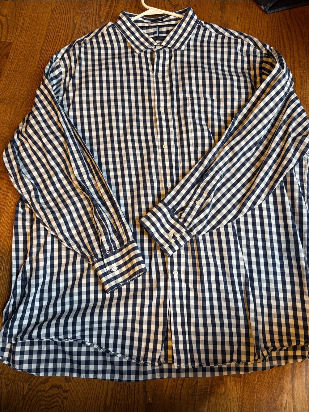 Tommy Hilfiger blue white checkered button front cotton shirt - size 2XL